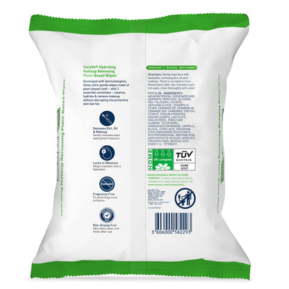 CeraVe Makeup Remover Wipes, Plant Based Face Wipes, Biodegradable in Compost, Waterless Face Wash, Travel Essentials for Women, Suitable for Sensitive Skin, Fragrance-free + Non-comedogenic, 25ct