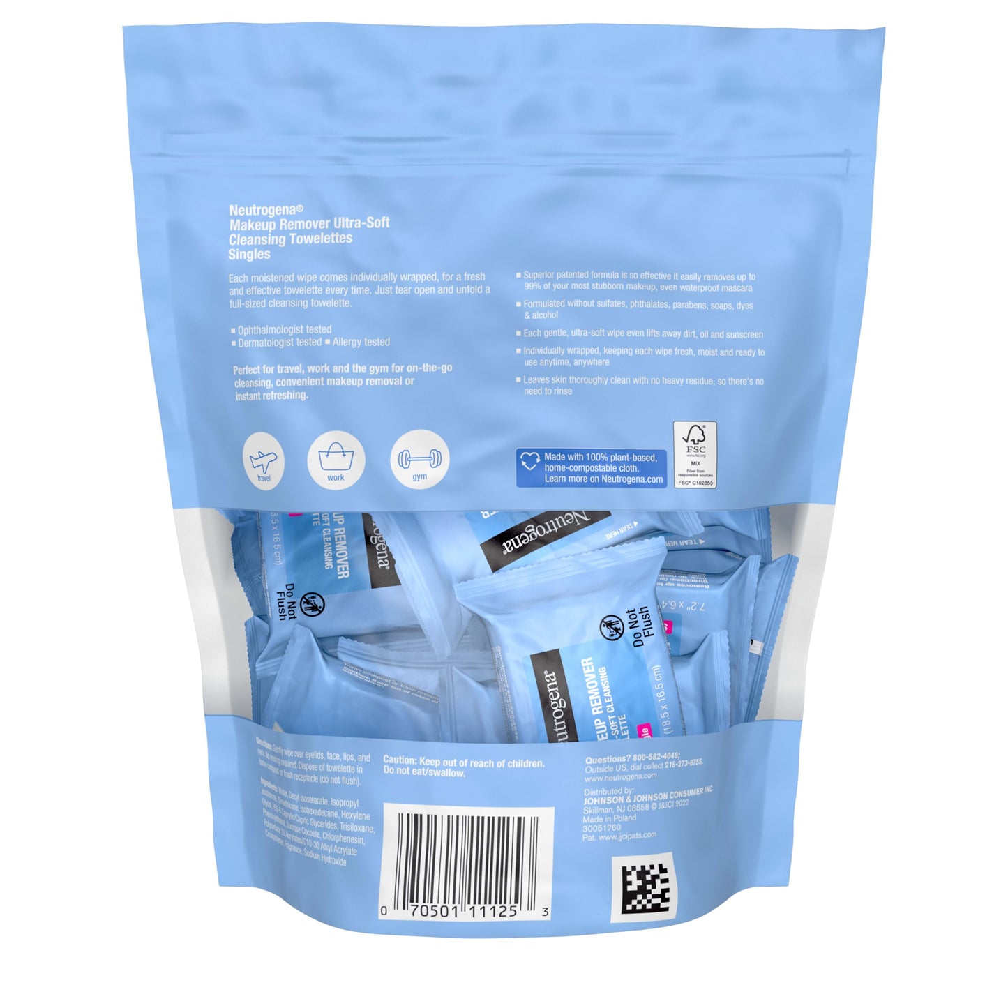 Neutrogena Makeup Remover Wipes, Daily Single Face Cleansing Towelettes, Makeup Removing Cleansing Wipes Removes Dirt & Oil, Alcohol-Free Face Towelettes, 20 ct