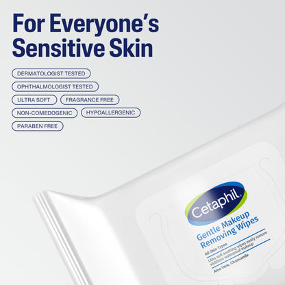 Cetaphil Gentle Makeup Removing Face Wipes, Daily Cleansing Facial Towelettes Gently Remove Makeup, Fragrance and Alcohol Free, 25 Count