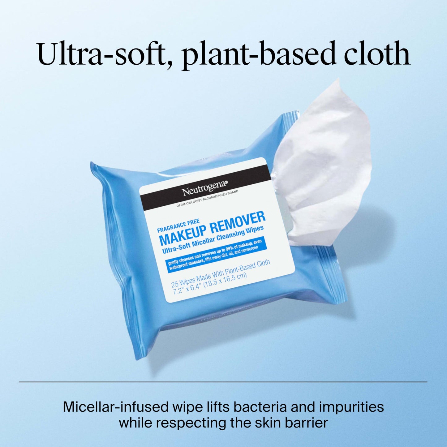 Neutrogena Fragrance-Free Makeup Remover Wipes, Daily Facial Cleanser Towelettes, Gently Removes Oil & Makeup, Alcohol-Free Makeup Wipes, 50 Count (2 Packs of 25)